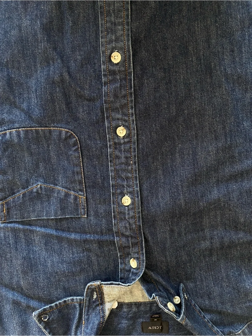 NWOT ORGANIC denim J.Crew Distressed Sleeve Denim Button Down Shirt Dark Wash